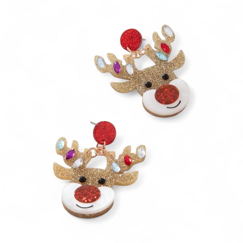 Cartoon Red Nose Reindeer Earrings